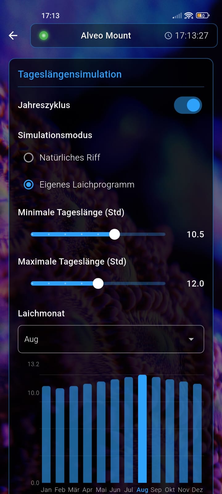 Screenshot of the day length simulation