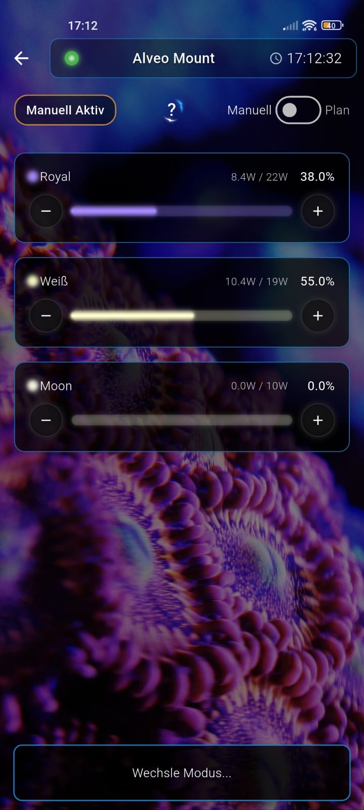 Screenshot of the manual LED mode