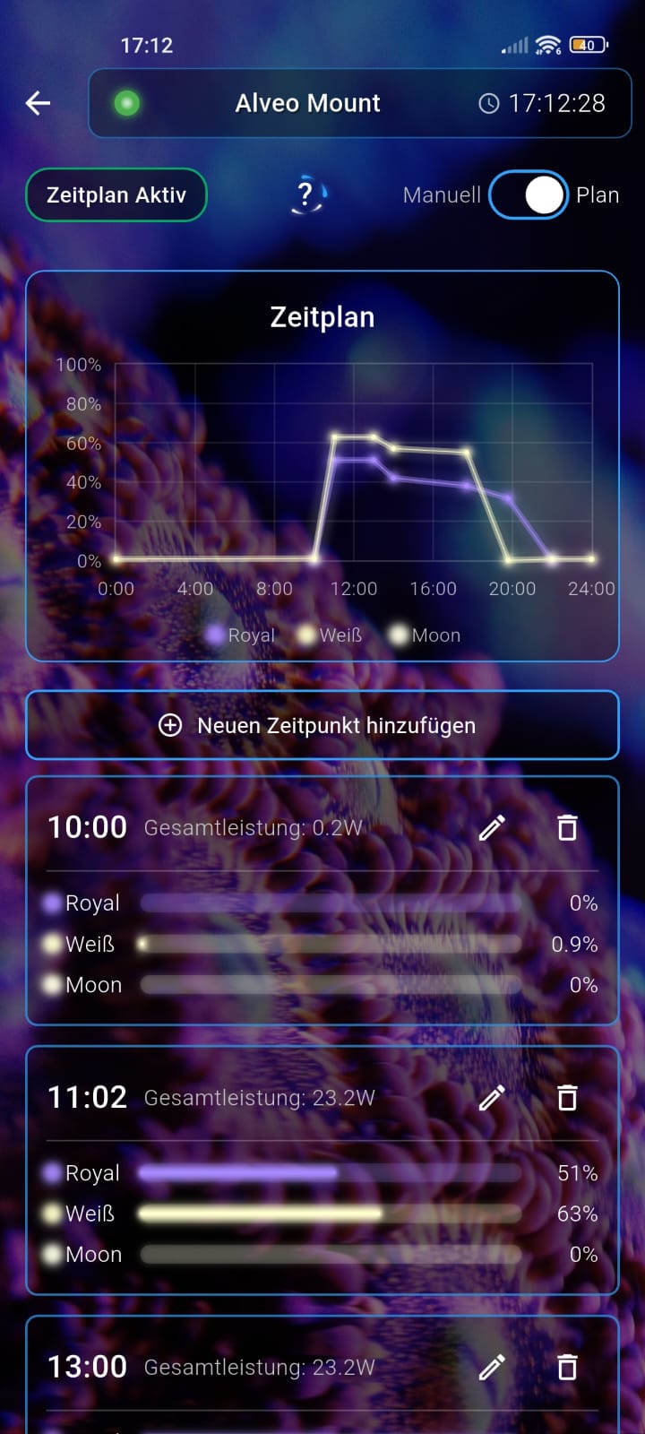 Screenshot of the LED schedule mode