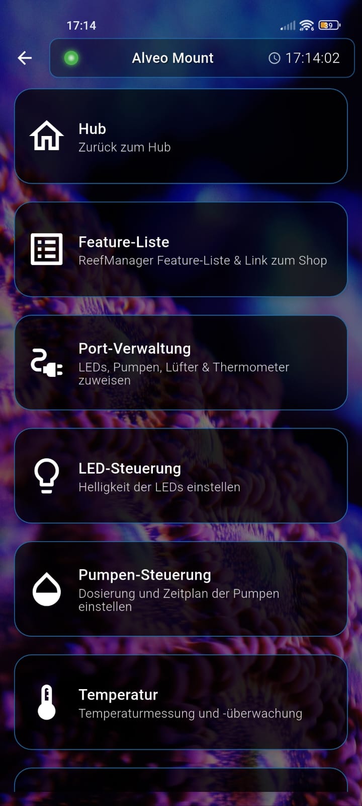 Screenshot of the hardware menu
